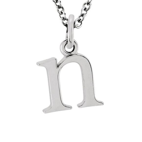 The Abbey Lower Case Initial 'n' Necklace in 14k White Gold, 16 Inch - Picture 1 of 3